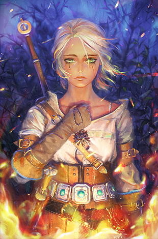 animated girl with sword illustration
