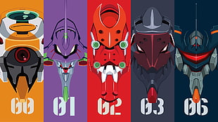 robot illustration, Neon Genesis Evangelion, EVA Unit 02, EVA Unit 03, EVA Unit 00