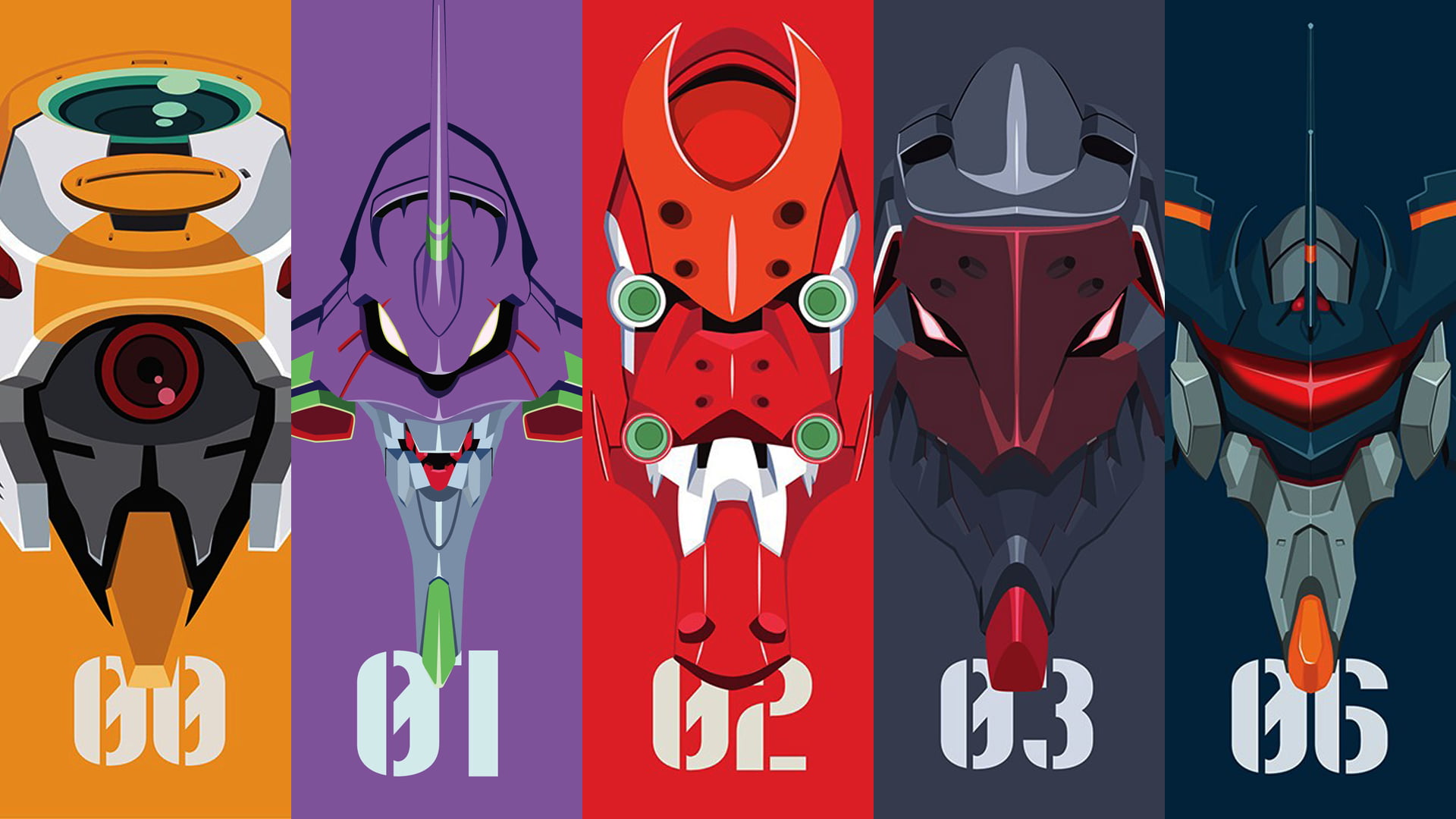 robot illustration, Neon Genesis Evangelion, EVA Unit 02, EVA Unit 03, EVA Unit 00