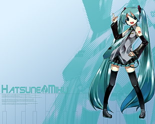 female in teal hair anime character HD wallpaper