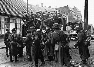 grayscale photo of standing beside vehicle, German Army, old photos, Panzerschreck