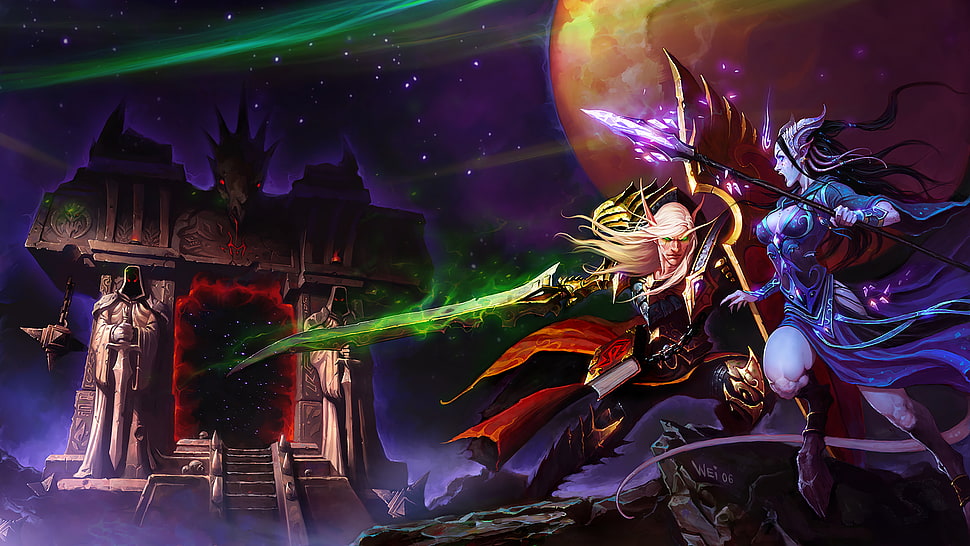 World of Warcraft digital wallpaper,  World of Warcraft, Blood Elf, draenei, fantasy art HD wallpaper