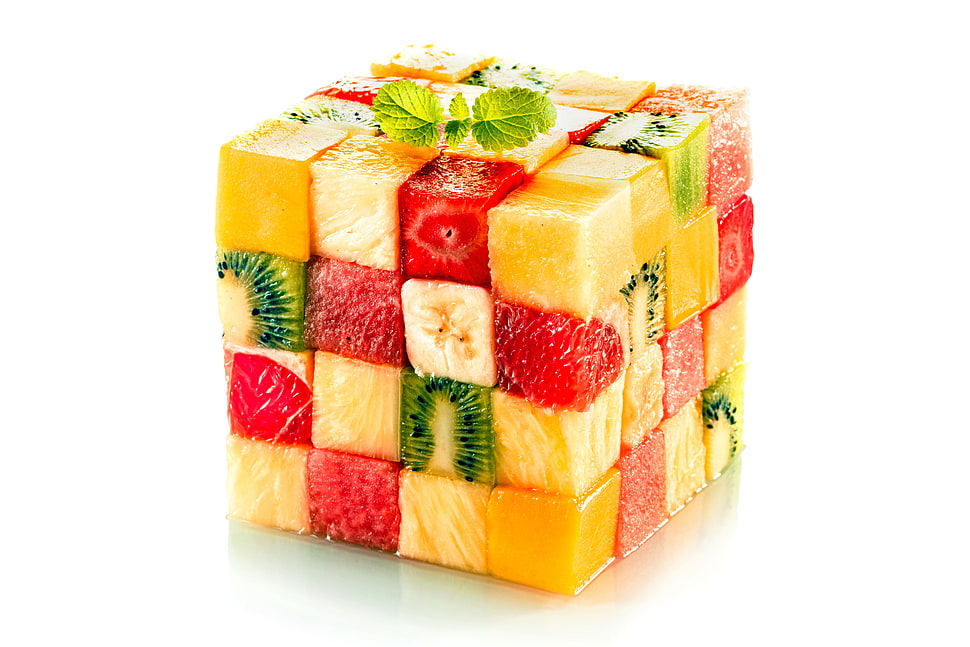 cube-shaped sliced fruit decor HD wallpaper