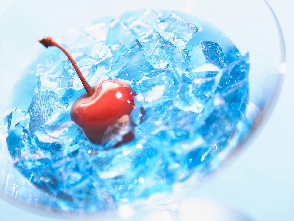 red cherry on top of ice HD wallpaper