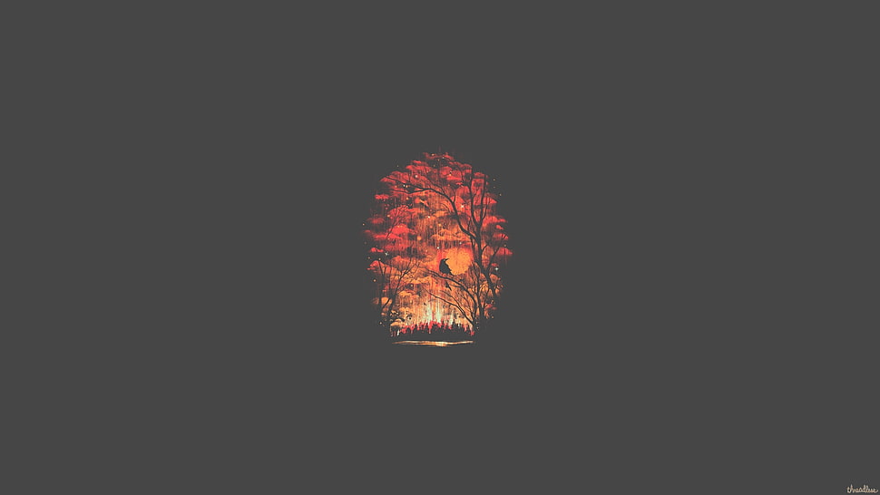 red and brown tree pawinting HD wallpaper
