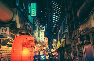 orange and black lantern, Japan, night, neon, Masashi Wakui