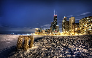 gray sand, cityscape, HDR, snow, building