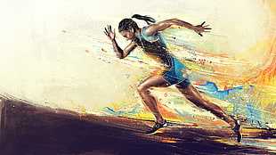 painting of woman in position of running HD wallpaper