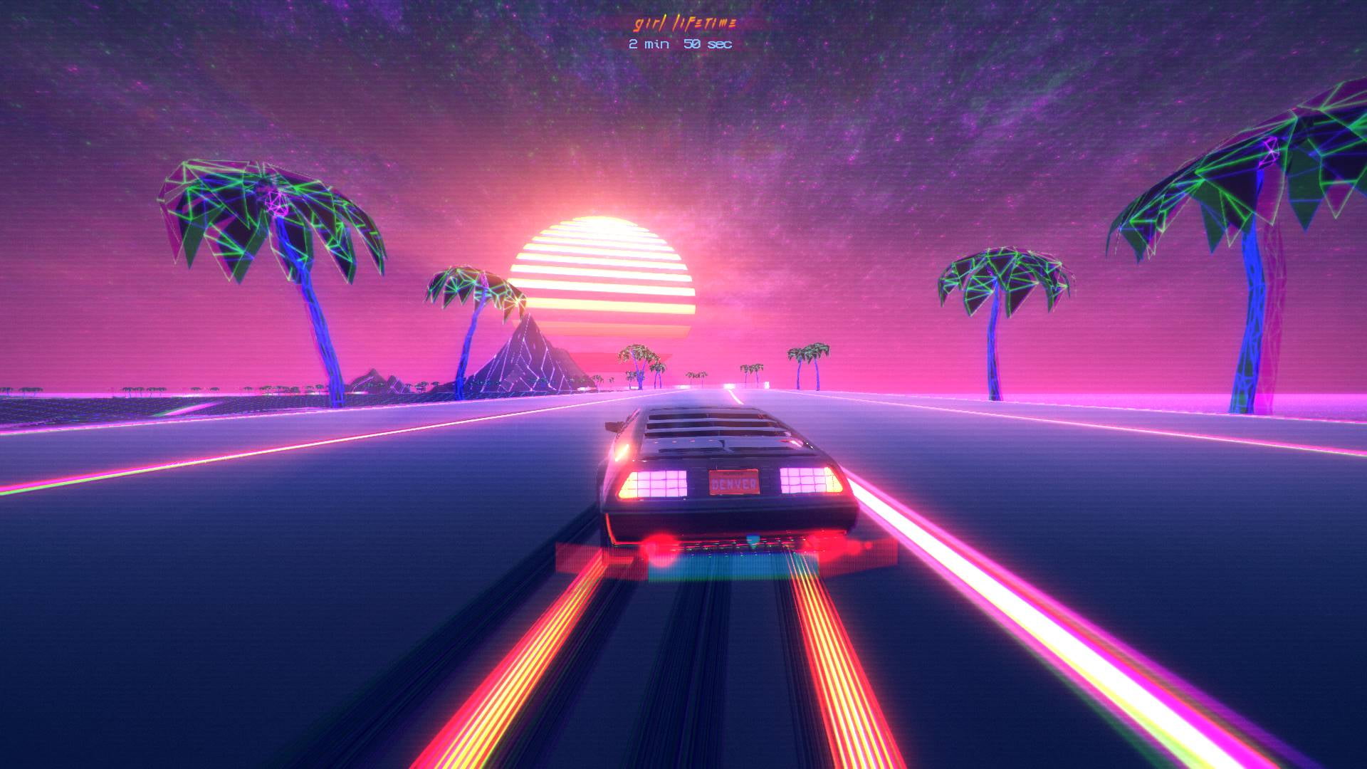 car game application, 1980s, vibes, Retro style, outdrive