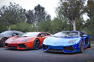 blue and red cars, car, luxury cars, Lamborghini, Lamborghini Aventador HD wallpaper