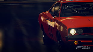 red Forza coupe with text overlay, Forza Horizon 2, Forza Horizon, Forza Motorsport, Charger RT HD wallpaper