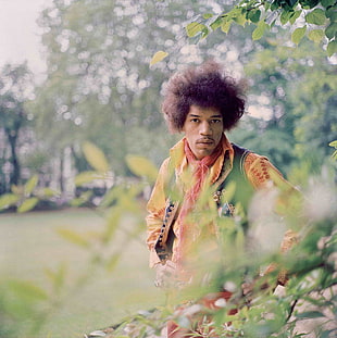 men's red scarf, men, singer, Jimi Hendrix, guitar HD wallpaper
