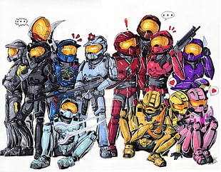 Halo characters drawing, Red vs. Blue