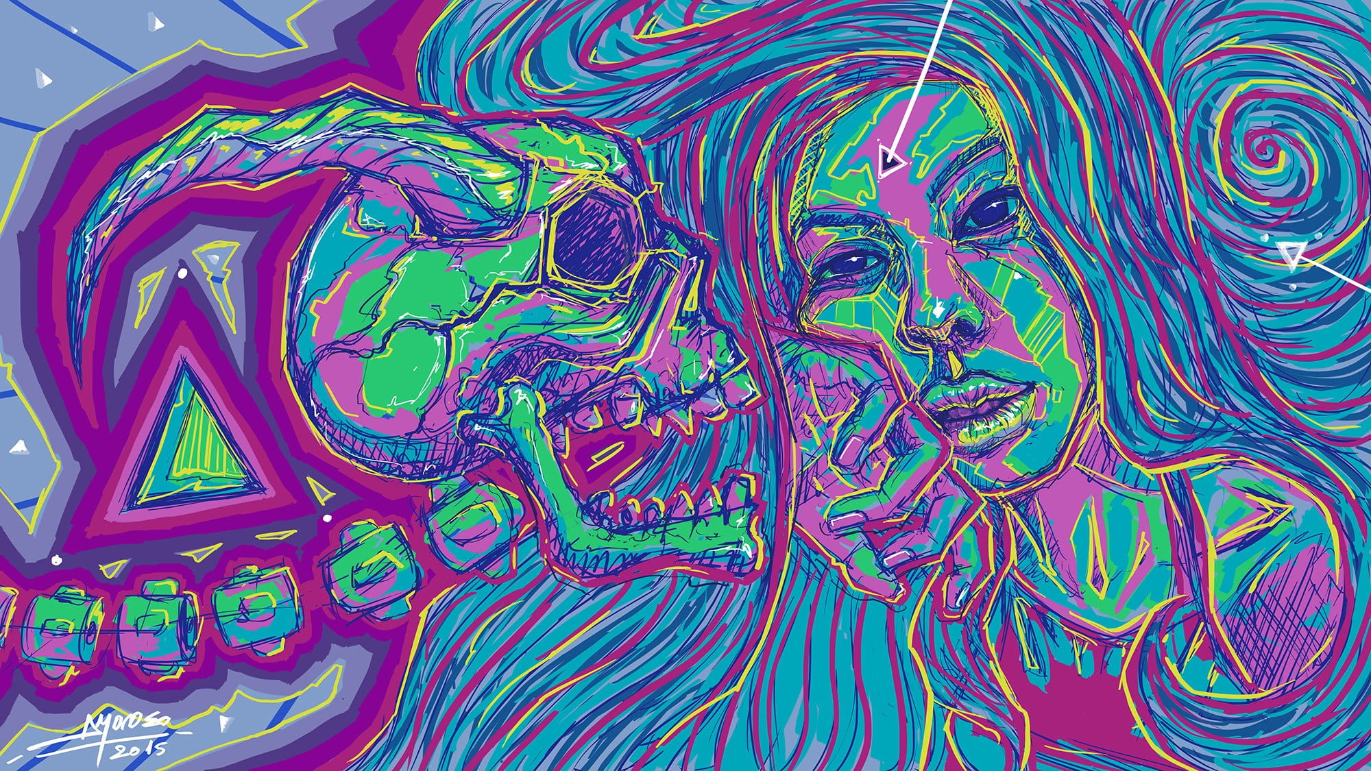 skull and woman painting HD wallpaper.