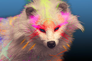 white Arctic fox photo, digital art, raccoons, white, tribal  HD wallpaper