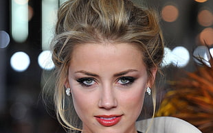 woman wearing red lipstick and silver earrings HD wallpaper