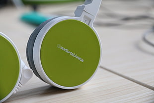 green Audio-Technica headphones, headphones, technology