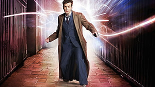 men's brown overcoat, Doctor Who, The Doctor, David Tennant, Tenth Doctor