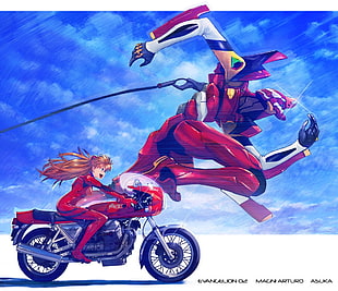Evangelion 02 wallpaper, Neon Genesis Evangelion, Asuka Langley Soryu, EVA Unit 02, motorcycle