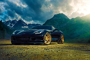 black sports car near mountain HD wallpaper