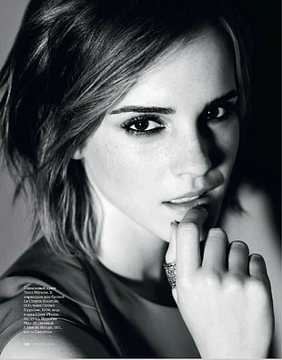 Emma Watson grayscale photography HD wallpaper