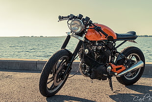 orange standard motorcycle, caferacer, motorcycle, Yamaha, xv500