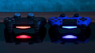 black and blue Sony PS4 game controller, video games, DualShock, PlayStation 4, controllers HD wallpaper
