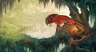 orange tiger on tree illustration HD wallpaper