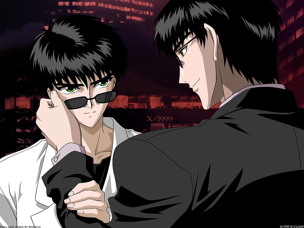 two man in black sunglasses manga characters HD wallpaper