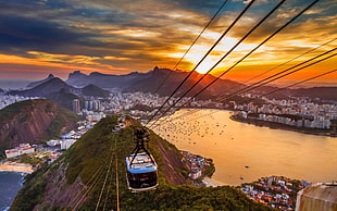 blue and black cable tram, cityscape, city, Rio de Janeiro, Brazil