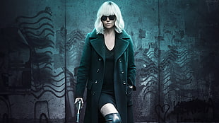woman in black double breasted coat holding pistol HD wallpaper