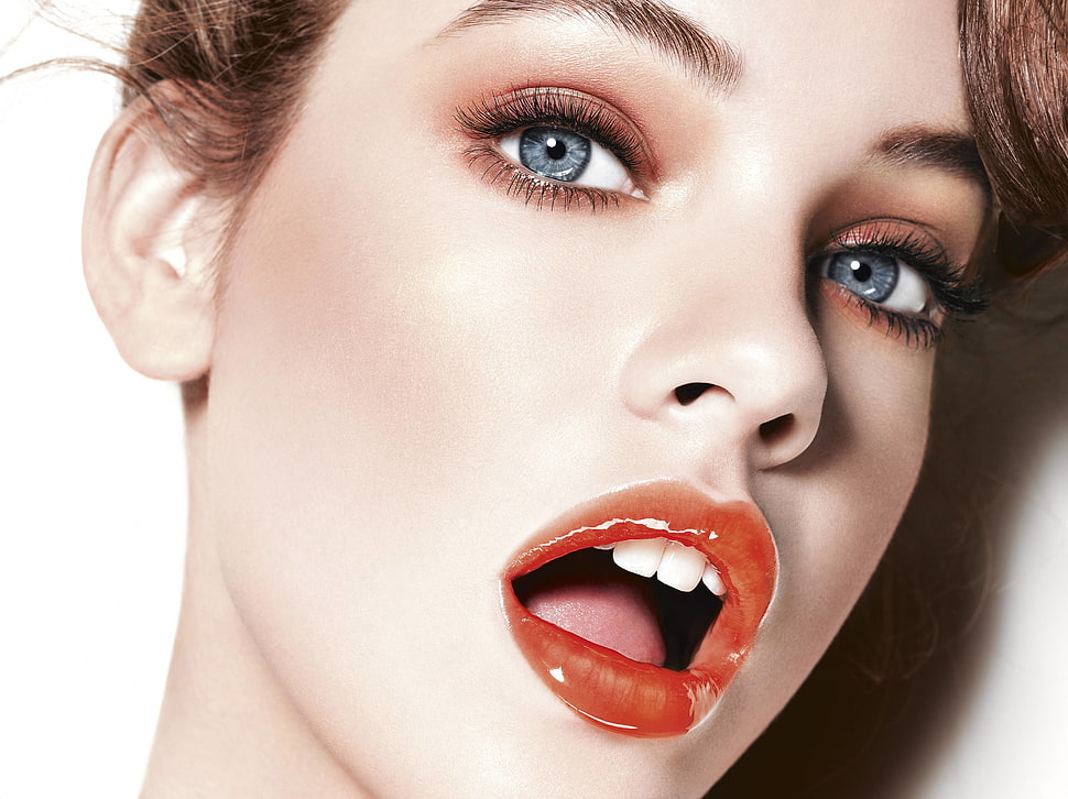 women's red lipstick, Barbara Palvin, model, open mouth, makeup HD wallpaper