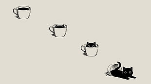 black cat on white cup clip art, anime, manga, minimalism, simple background HD wallpaper