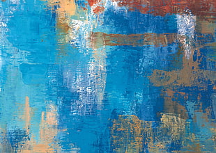 blue, white, and brown abstract painting