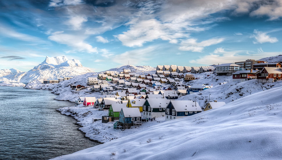 assorted house lot, Greenland, winter, blue, sky HD wallpaper