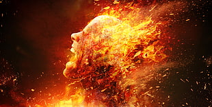 person burning illustration, fire, artwork, digital art, burning