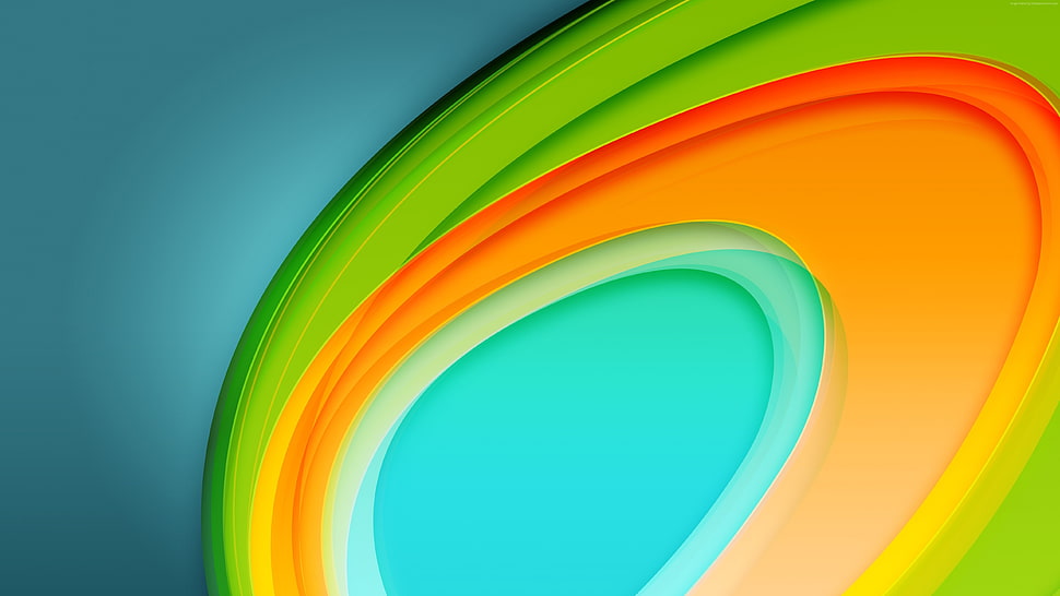 green, teal, and orange 3D wallpaper HD wallpaper