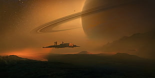 spaceship and fictional planet graphic wallpaper, science fiction, titan