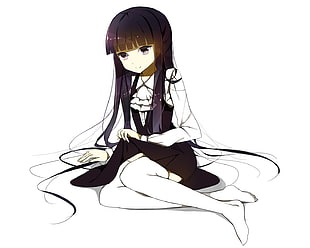 black haired girl Anime character illustration
