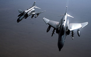 two black fighting jets, airplane, military, air force, F-4 Phantom II