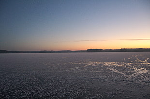 gray body of water, winter, evening, sunset, lake HD wallpaper