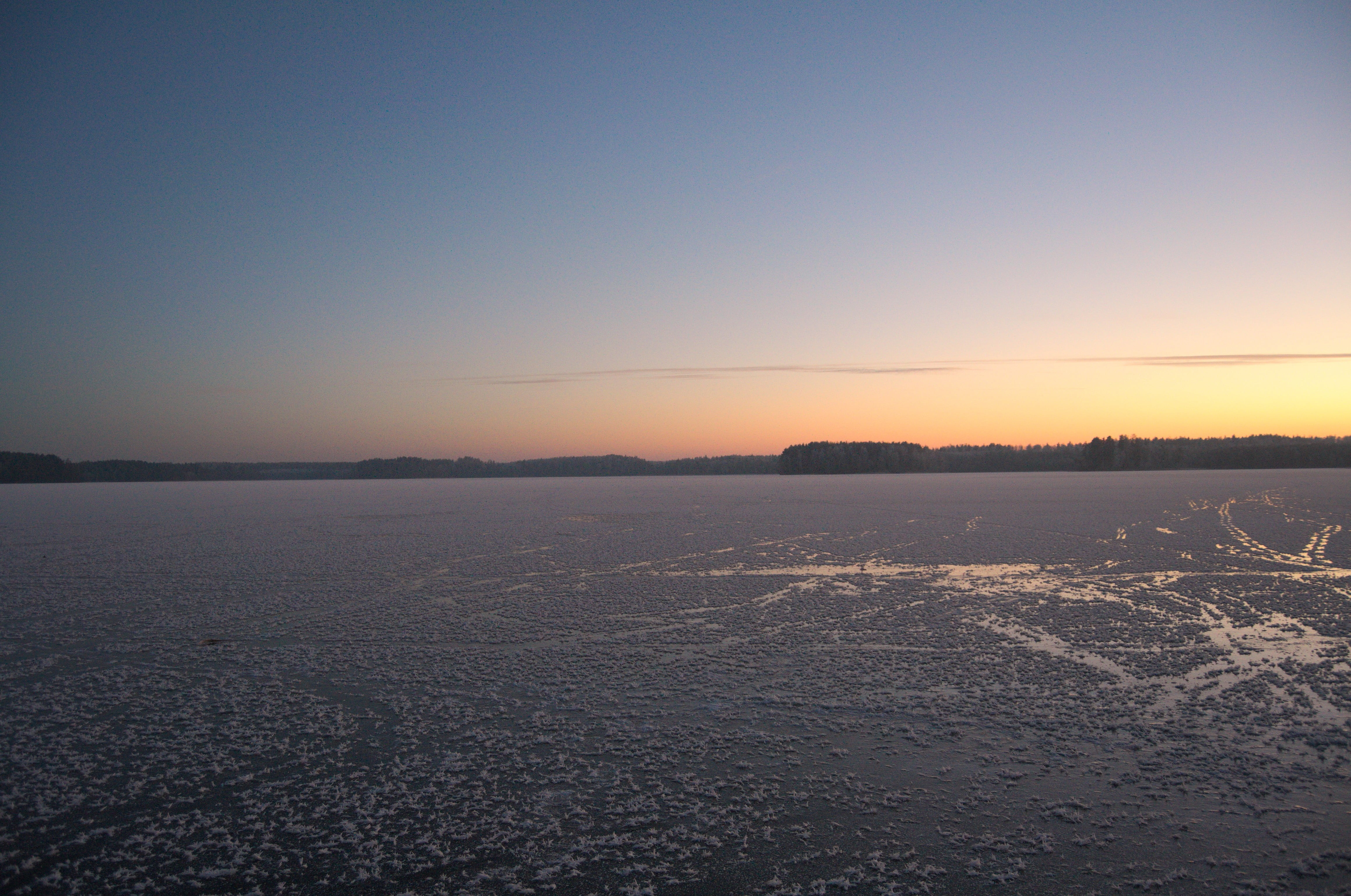 gray body of water, winter, evening, sunset, lake