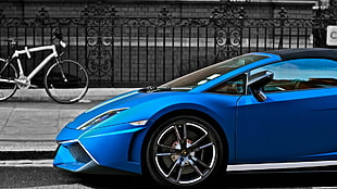 blue coupe, Lamborghini Gallardo Superleggera LP570, Lamborghini, car, selective coloring