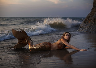 Mermaid digital wallpaper, photography, blonde, brunette, model