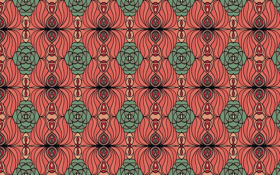 orange, brown, and green symmetrical pattern HD wallpaper