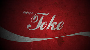 Enjoy a Joke labeled Coca-Cola poster, typography, humor, Coca-Cola, red background HD wallpaper