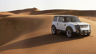 white and black Land Rover Range Rover, Land Rover DC100, concept cars, desert, dune