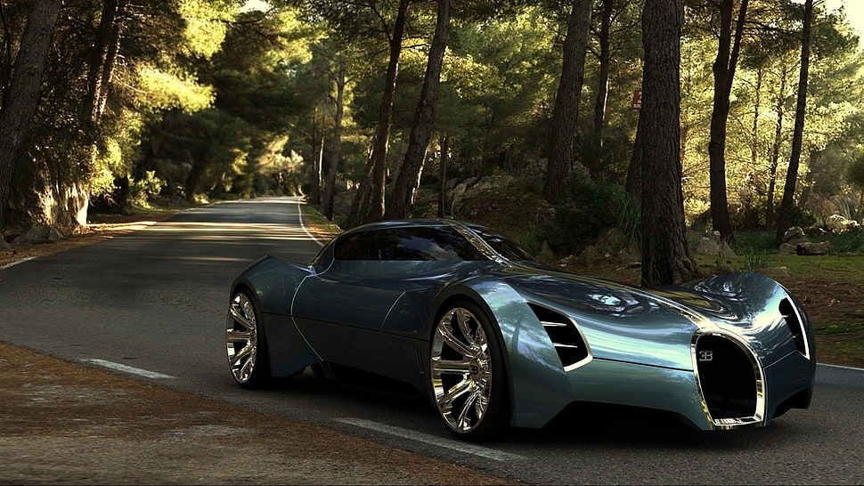 gray Bugatti sports coupe, futuristic, Bugatti concept, car, vehicle HD wallpaper