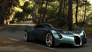 gray Bugatti sports coupe, futuristic, Bugatti concept, car, vehicle