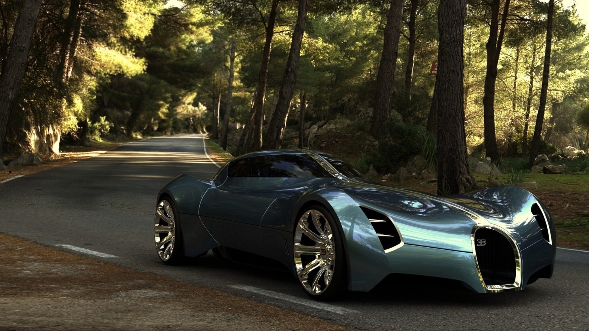 gray Bugatti sports coupe, futuristic, Bugatti concept, car, vehicle